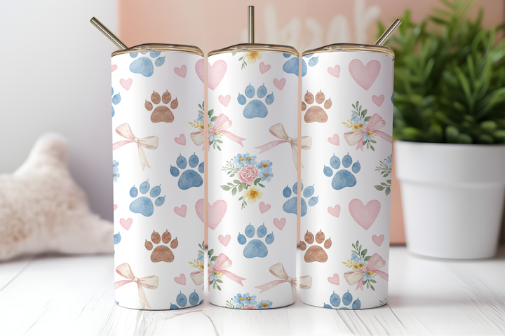 Digital Sublimation Designs - Puppy Pals Tumbler Wraps — 20oz Skinny — Coquette Floral Paws