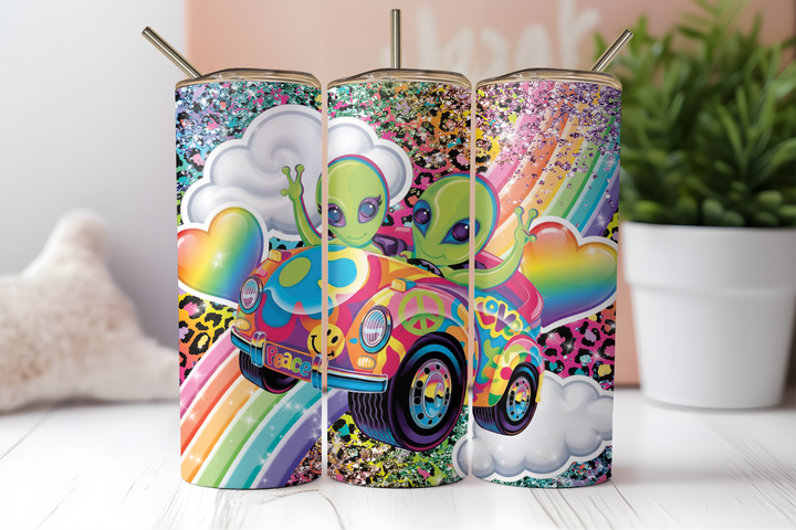 Digital Sublimation Designs - Retro Remix Tumbler Wraps — 20oz Skinny — Rainbow Alien