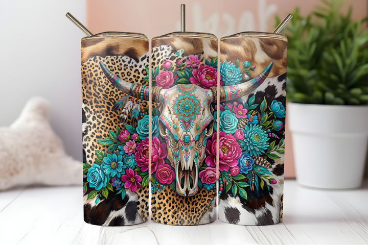 Digital Sublimation Designs - Southern Girl Tumbler Wraps — 20oz Skinny — Boho Cow Skull