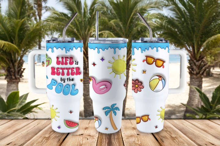 Digital Sublimation Designs - Summer Tumbler Wraps — 40oz Big Swig — 3D Pool