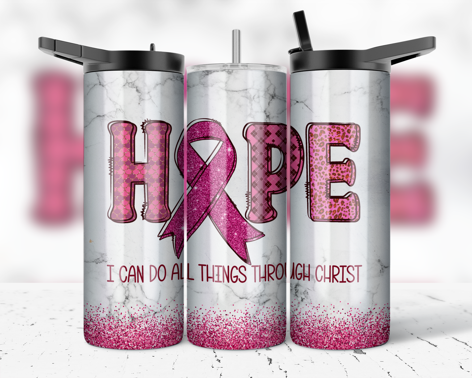 ASSORTED READY TO PRESS SUBLIMATION PRINTS FOR 20oz STRAIGHT SKINNY TUMBLERS (10 PACK) - BREAST CANCER AWARENESS