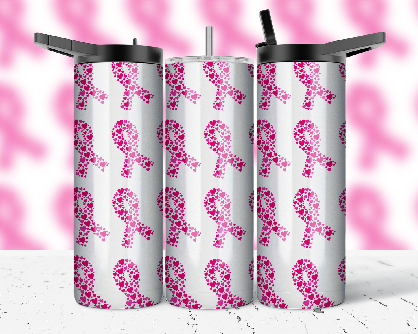 ASSORTED READY TO PRESS SUBLIMATION PRINTS FOR 20oz STRAIGHT SKINNY TUMBLERS (10 PACK) - BREAST CANCER AWARENESS 2