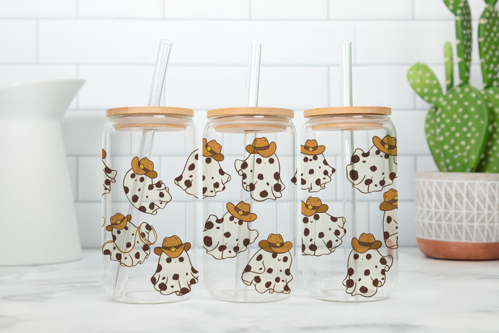 Digital Sublimation Designs - Spooky Glass Can Wraps — 16oz Glass Can — Cowboy Boos