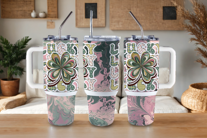 Digital Sublimation Designs - St. Patricks Day Collection Tumbler Wraps — 40oz Big Swig — Groovy Clover