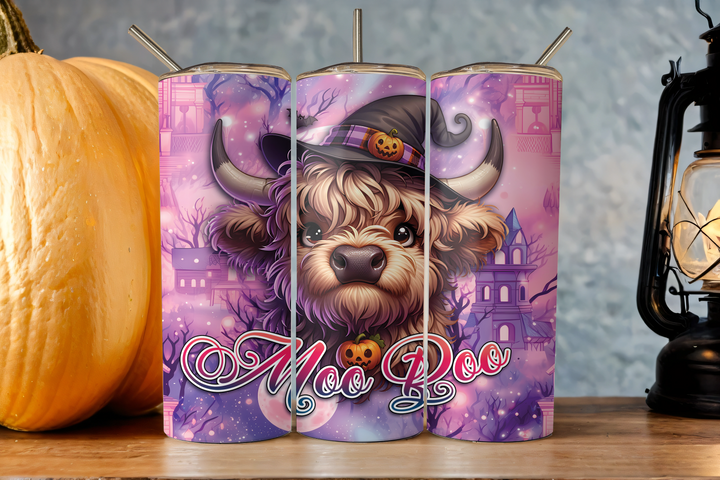 Digital Sublimation Designs - Halloween 2025 Tumblers — 40oz Big Swig — Pink Moo Boo