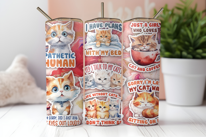 Digital Sublimation Designs - Feline Friends Tumbler Wraps — 20oz Skinny — Marble Cat Sarcasm