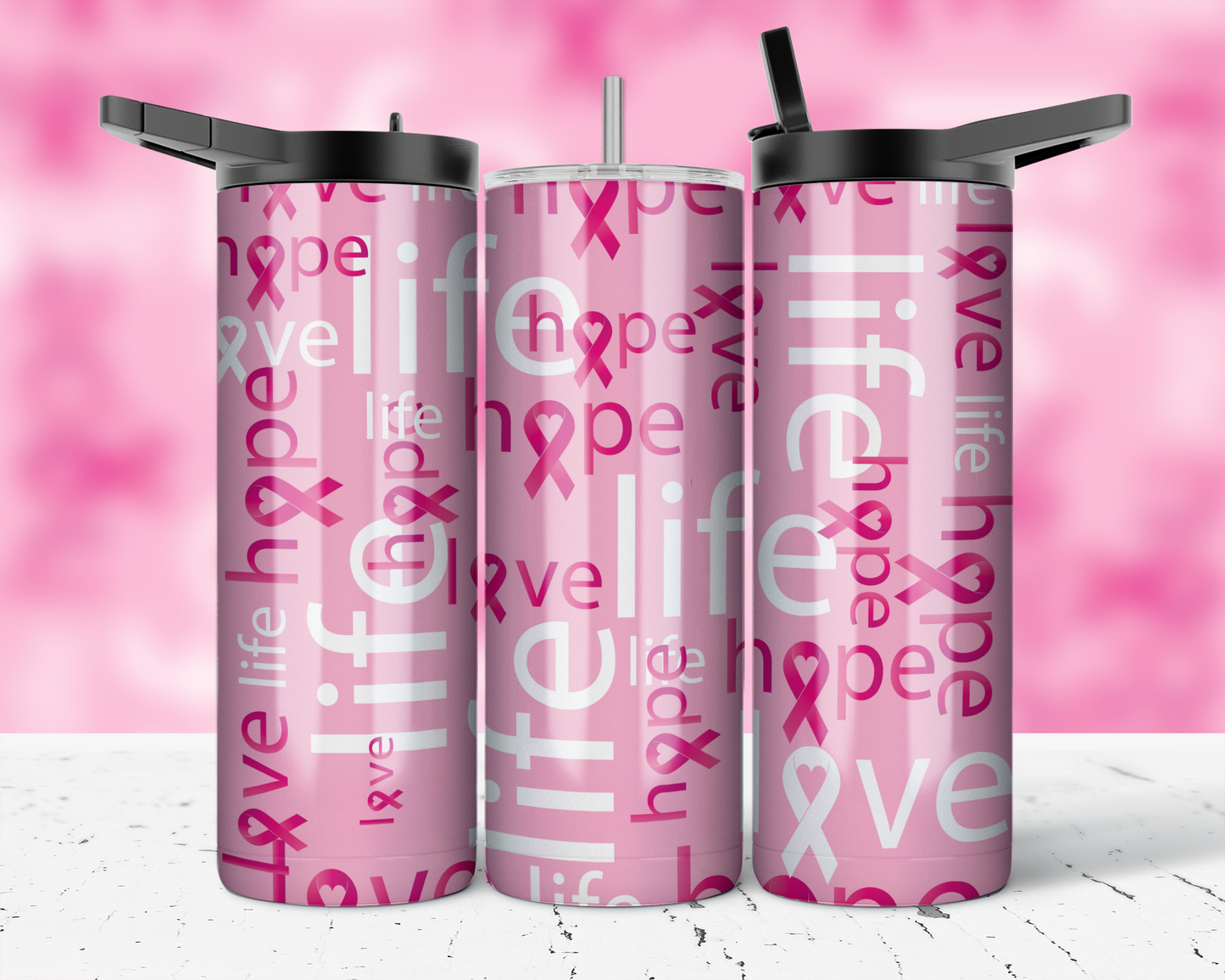 ASSORTED READY TO PRESS SUBLIMATION PRINTS FOR 20oz STRAIGHT SKINNY TUMBLERS (10 PACK) - BREAST CANCER AWARENESS 2