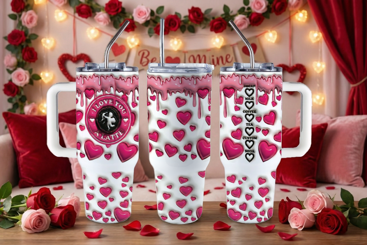 Digital Sublimation Designs - Xoxo Collection Tumbler Wraps — 40oz Big Swig — 3D Cupid Coffee