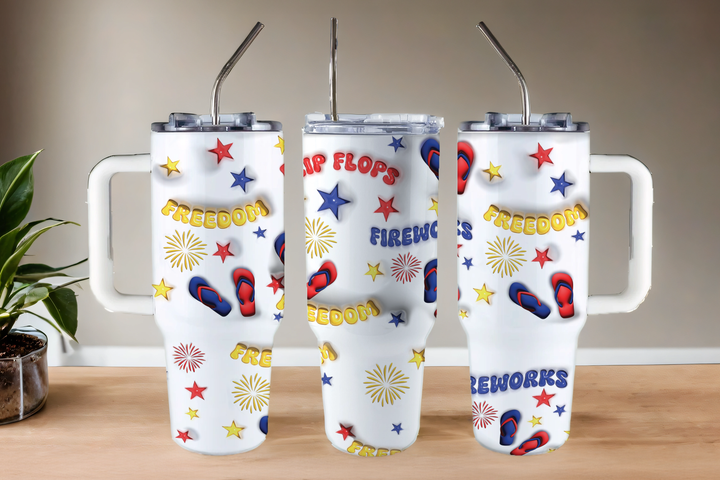 Digital Sublimation Designs - Fourth of July Tumbler Wraps — 40oz Big Swig — Flip Flops and Fireworks
