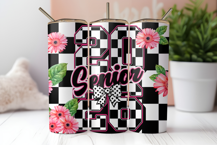 Digital Sublimation Designs - Graduation 2026 Tumbler Wraps — 20oz Skinny — Checker Senior 2026