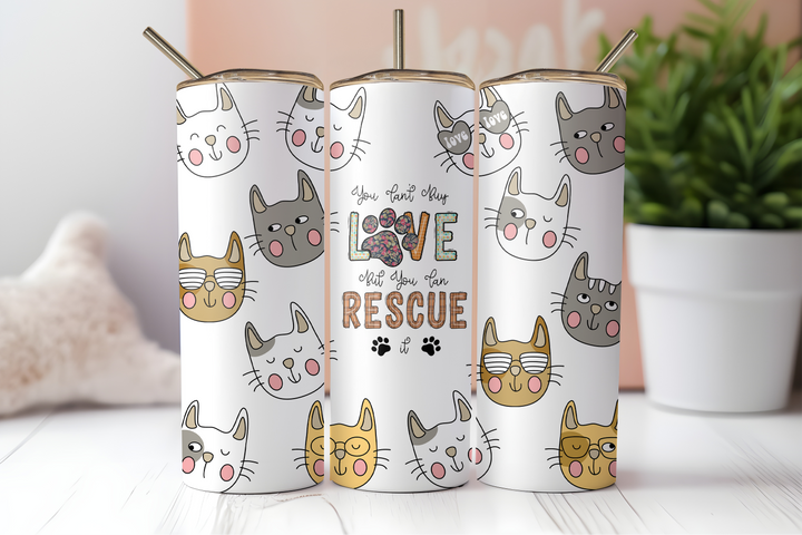 Digital Sublimation Designs - Feline Friends Tumbler Wraps — 20oz Skinny — Rescue Kitty