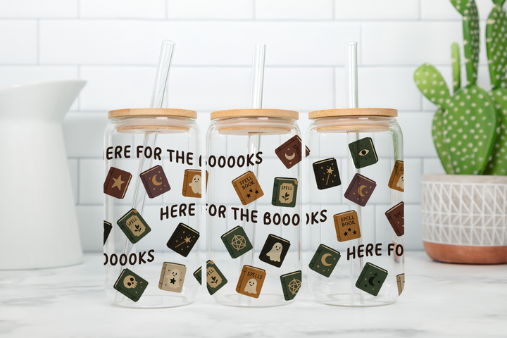 Digital Sublimation Designs - Spooky Glass Can Wraps — 16oz Glass Can — Here for the Booooks