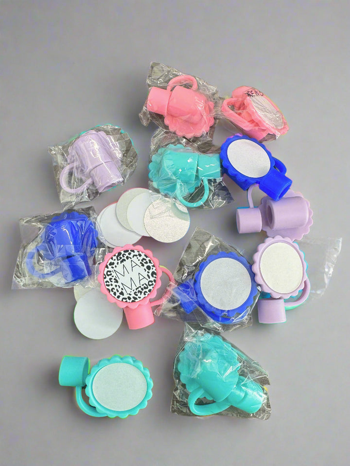 Sublimatable Floral Straw Cap - 12 Pack - alternate angle | drinkware straw accessory