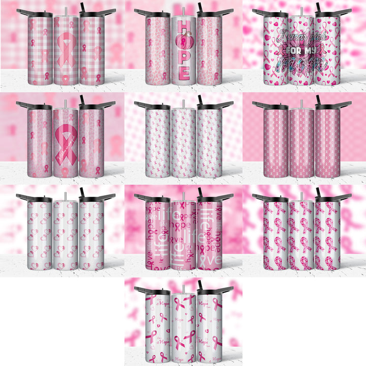 Assorted Ready to Press Sublimation Prints for 20oz Straight Skinny Tumblers (10 Pack) - Breast Cancer Awareness 2