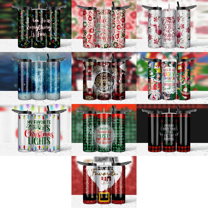 Assorted Ready to Press Sublimation Prints for 20oz Straight Skinny Tumblers (10 Pack) - Christmas 1