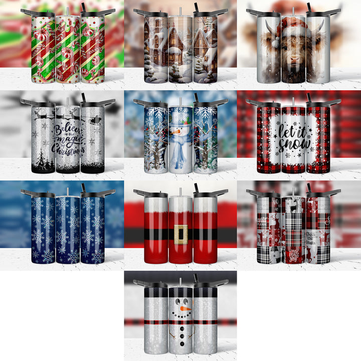 Assorted Ready to Press Sublimation Prints for 20oz Straight Skinny Tumblers (10 Pack) - Christmas 3