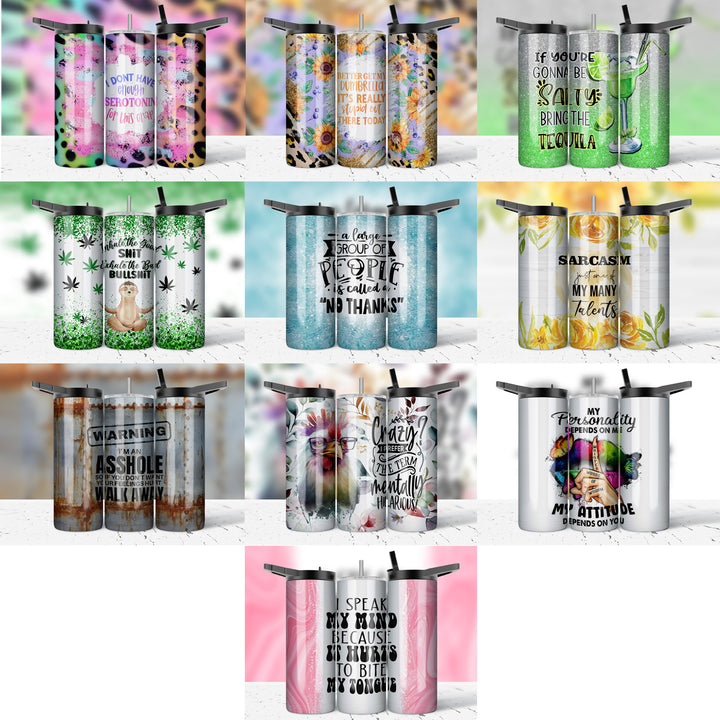 Assorted Ready to Press Sublimation Prints for 20oz Straight Skinny Tumblers (10 Pack) - Sarcasm