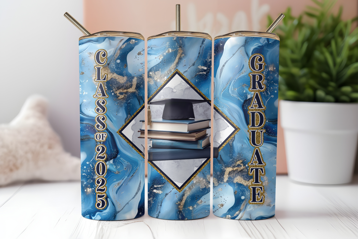 Digital Sublimation Designs - Graduation Tumbler Wraps — 20oz Skinny — Blue Gold Senior