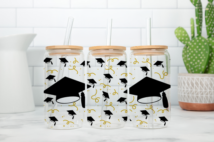 Digital Sublimation Designs - Graduation Glass Can Wrap — 12oz Glass Can — Big Grad Cap