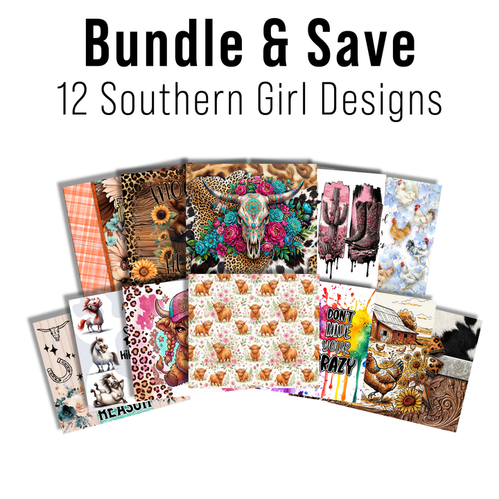Digital Sublimation Designs - Southern Girl Tumbler Wraps — 20oz Skinny — Bundle and Save (All 12 Designs)