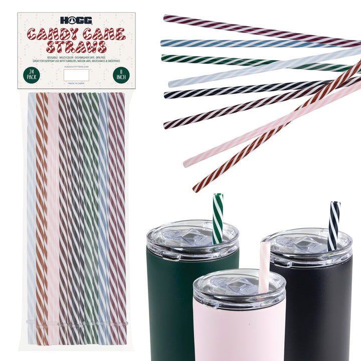 Candy Cane Straws - 11" (24 Pack) - drinkware straw accessory for tumbler businesses and personalized drinkware