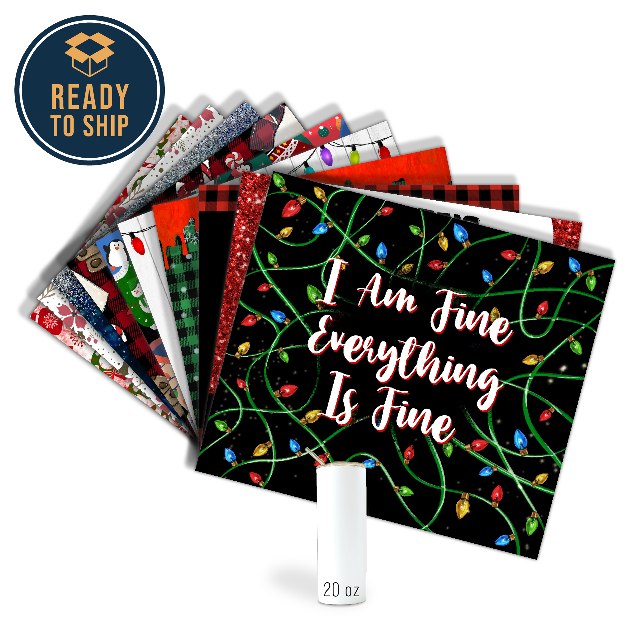 ASSORTIMENT D'IMPRESSIONS PAR SUBLIMATION PRÊTES À ÊTRE IMPRIMÉES POUR GOBELETS DROITS ET MINCES DE 20 oz (LOT DE 10) - NOËL 1