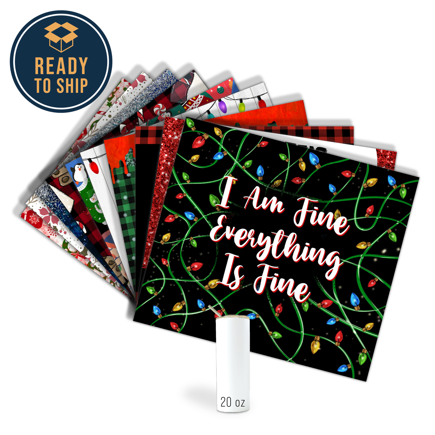 ASSORTIMENT D'IMPRESSIONS PAR SUBLIMATION PRÊTES À ÊTRE IMPRIMÉES POUR GOBELETS DROITS ET MINCES DE 20 oz (LOT DE 10) - NOËL 1