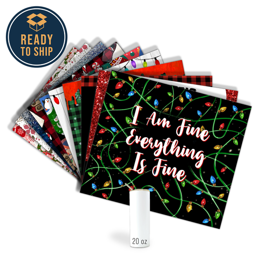 ASSORTIMENT D'IMPRESSIONS PAR SUBLIMATION PRÊTES À ÊTRE IMPRIMÉES POUR GOBELETS DROITS ET MINCES DE 20 oz (LOT DE 10) - NOËL 1