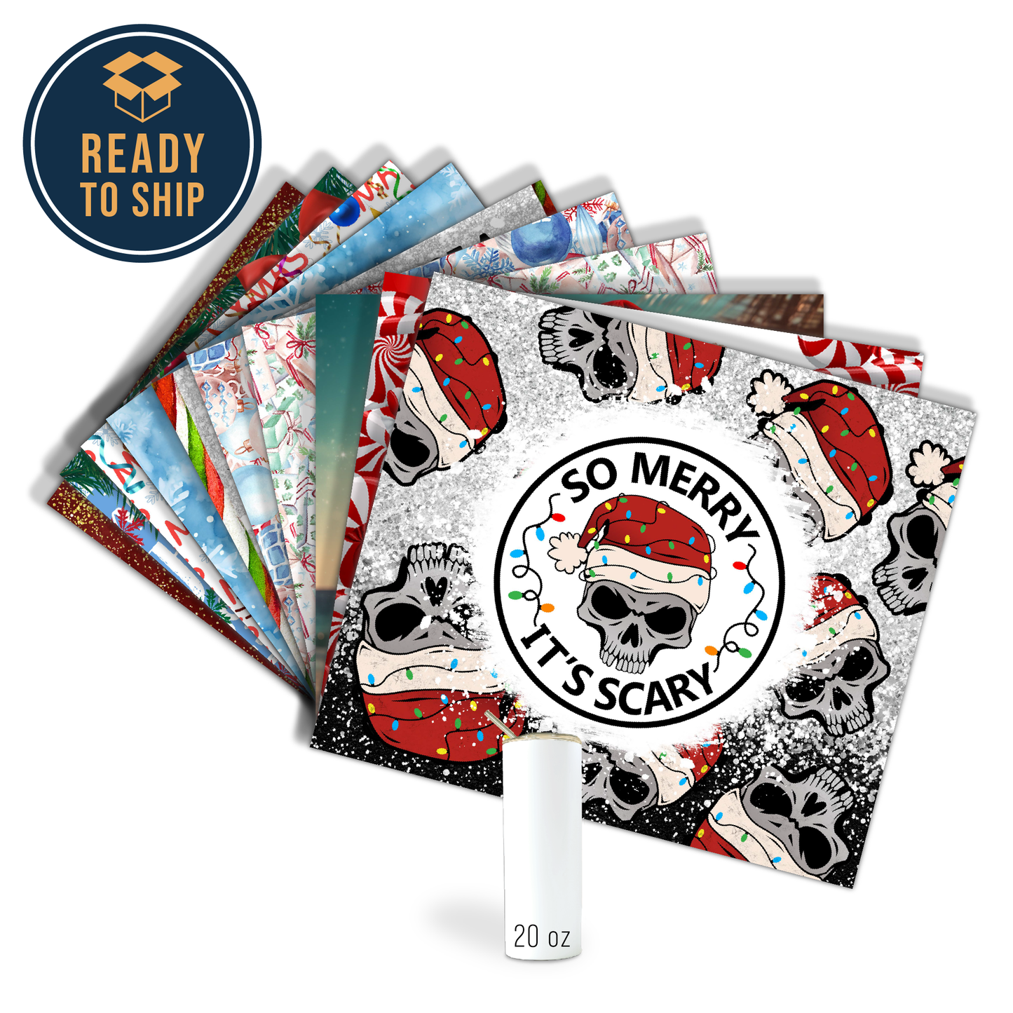 ASSORTED READY TO PRESS SUBLIMATION PRINTS FOR 20oz STRAIGHT SKINNY TUMBLERS (10 PACK) - CHRISTMAS 2