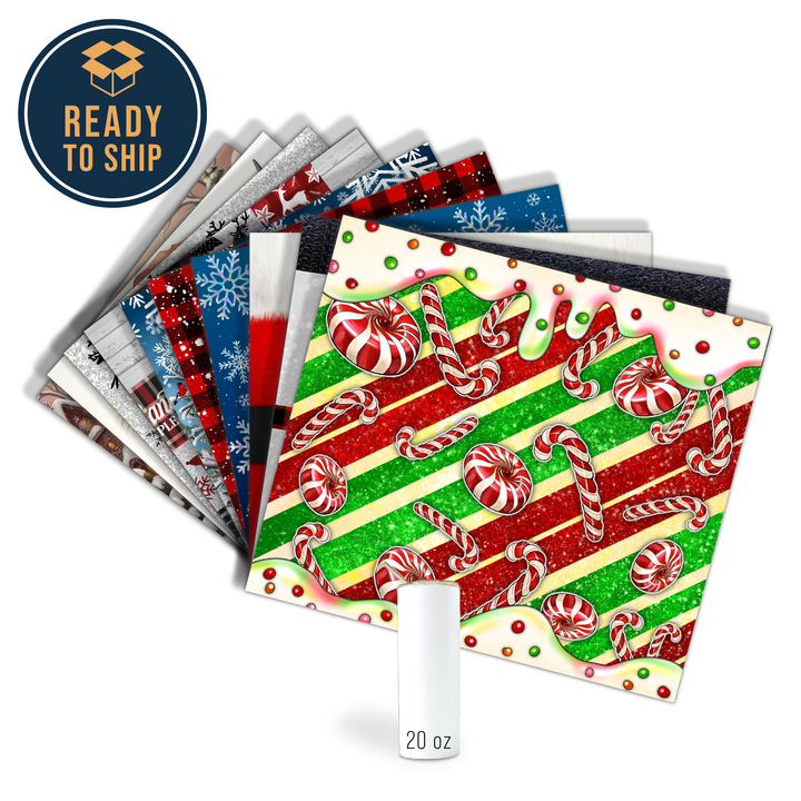 Assorted Ready to Press Sublimation Prints for 20oz Straight Skinny Tumblers (10 Pack) - Christmas 3