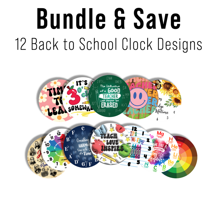 Digital Sublimation Designs - Classroom Clocks — Sublimatable Clock — Bundle and Save (All 12 Designs)