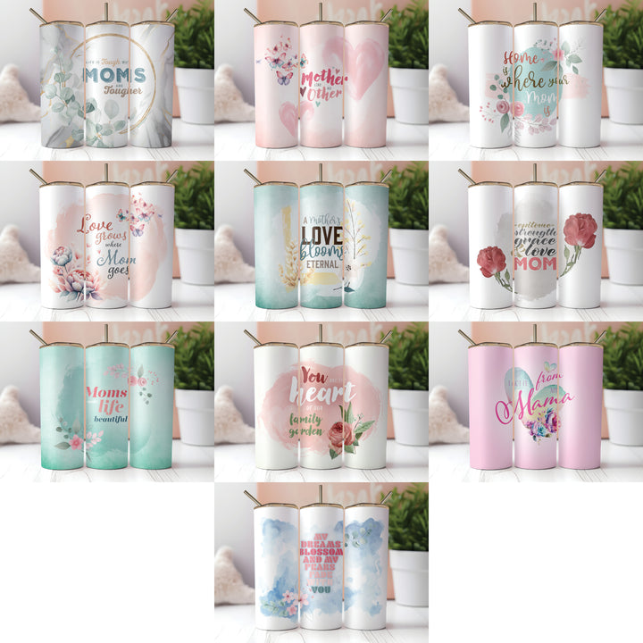 Assorted Ready to Press Sublimation Prints for 20oz Straight Skinny Tumblers (10 Pack) - Mom