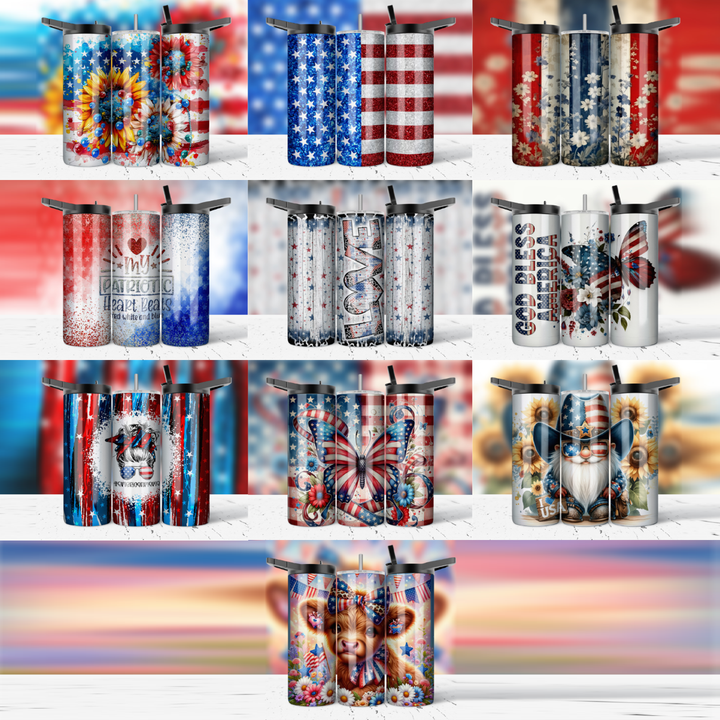 Assorted Ready to Press Sublimation Prints for 20oz Straight Skinny Tumblers (10 Pack) - Patriotic 2