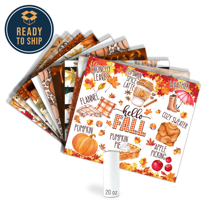 Assorted Ready to Press Sublimation Prints for 20oz Straight Skinny Tumblers (10 Pack) - Fall