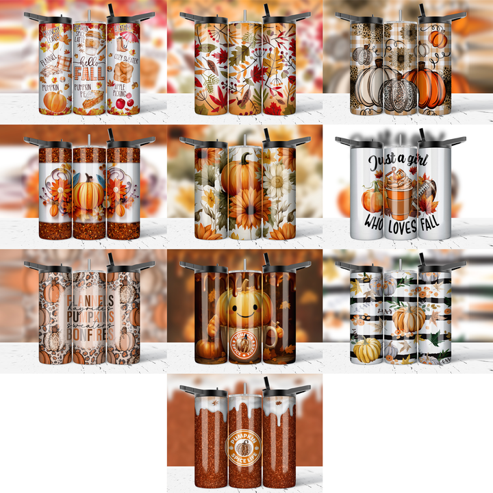 Assorted Ready to Press Sublimation Prints for 20oz Straight Skinny Tumblers (10 Pack) - Fall