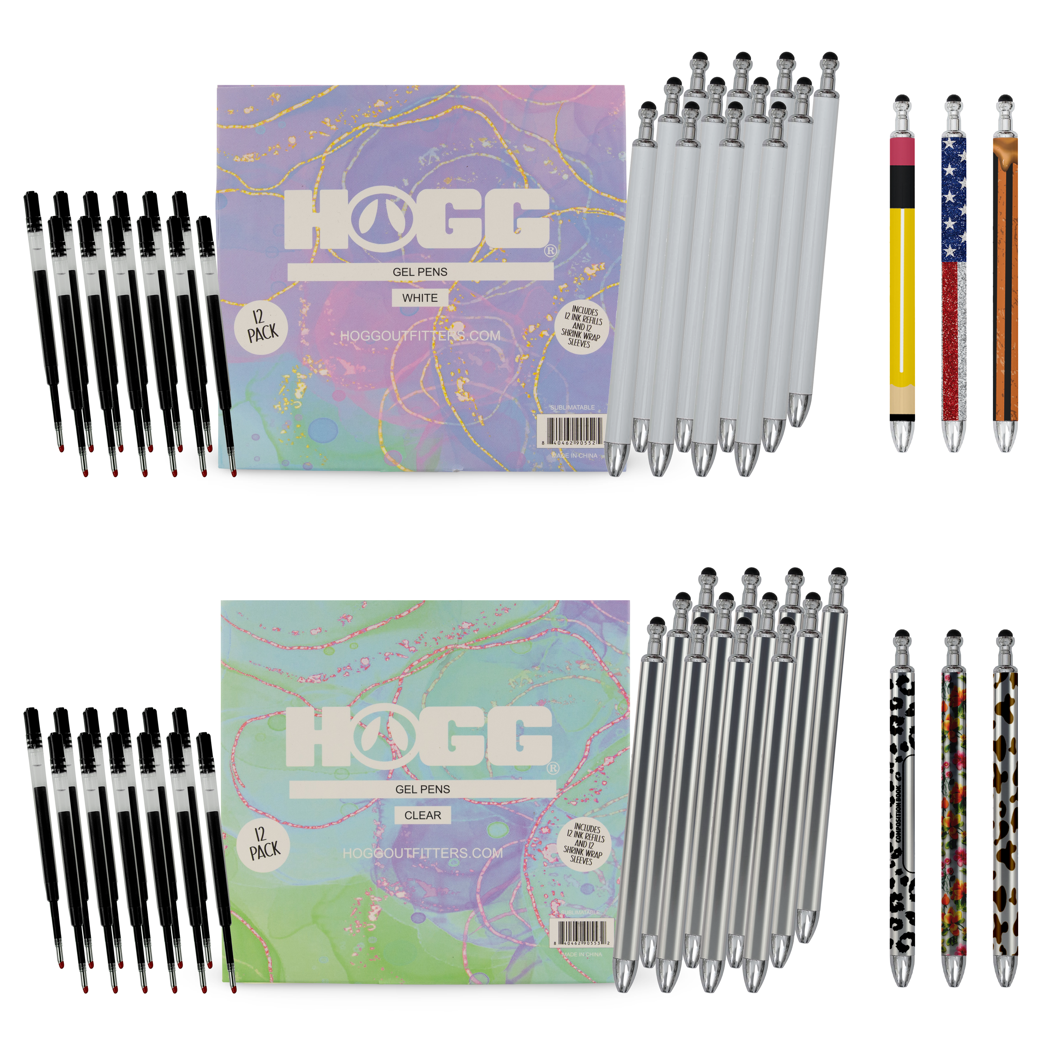 SUBLIMATABLE GEL PENS 12 PACK W/ 12 INK REFILLS