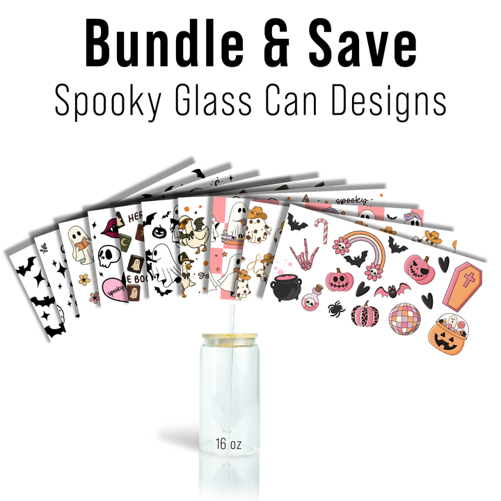 Assorted Ready to Press Sublimation - Spooky Glass Can Wraps — 16oz Glass Can