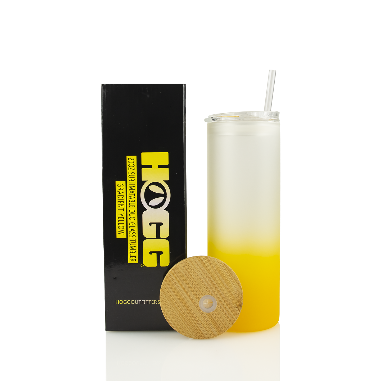 ***LIQUIDACIÓN*** VASO DE VIDRIO DEGRADADO SUBLIMABLE DE 20 oz, CAJA DUO (25 UNIDADES) - AMARILLO 