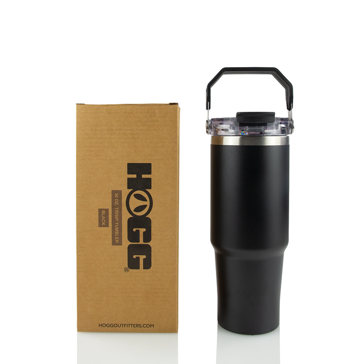 30oz Powder Coated Tri-Sip Tumbler – Black