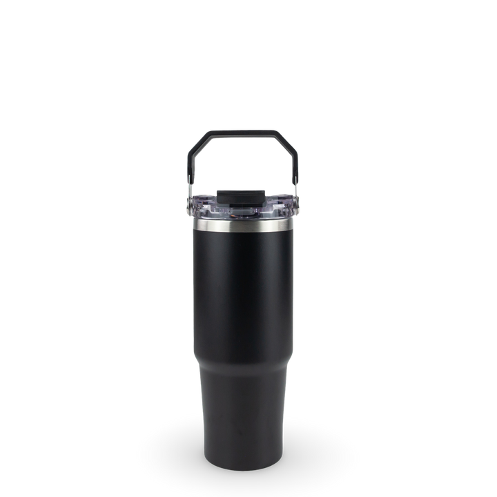 30oz Powder Coated Tri-Sip Tumbler – Black