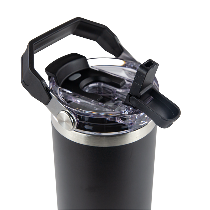 30oz Powder Coated Tri-Sip Tumbler – Black