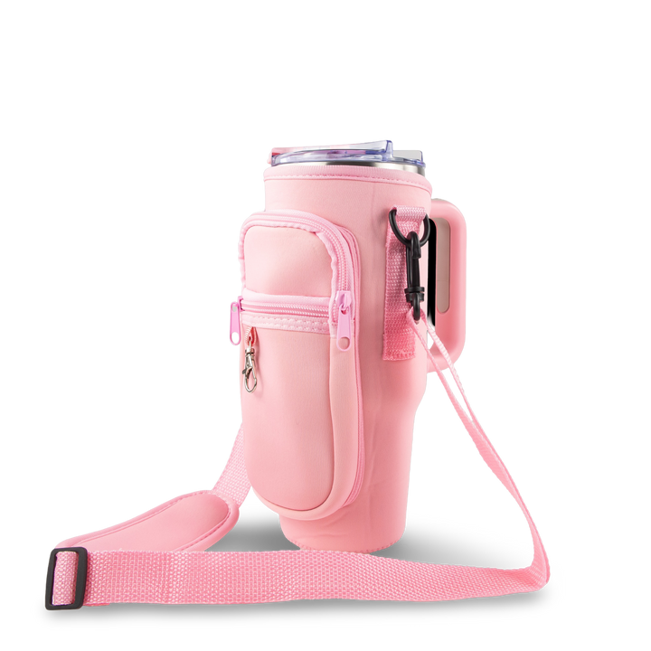 40oz Portable Tumbler Sleeve Bag w/ Strap & Hook - side view | tumbler handle accessory
