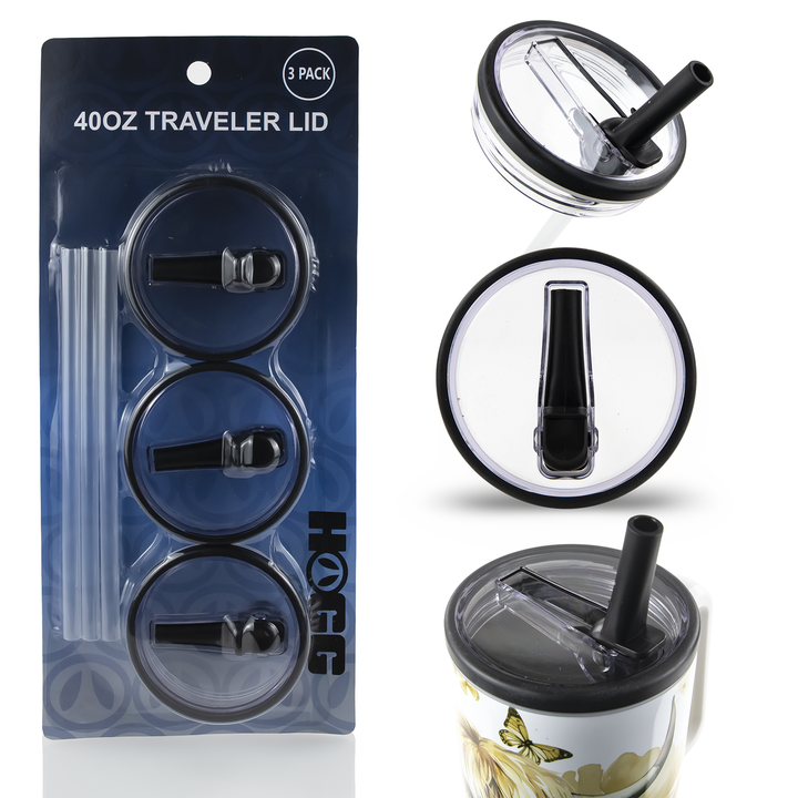 40oz Traveler Tumbler Lid (3 Pack) - Black - replacement tumbler lid for HOGG tumbler customization and replacement