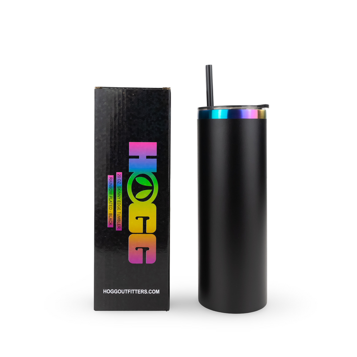20oz Powder Coated Skinny Edge Tumbler — Rainbow Plated - Black