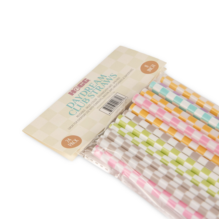 Daydream Club - 11" Checkered Straws (24 Pack) - front view | drinkware straw accessory