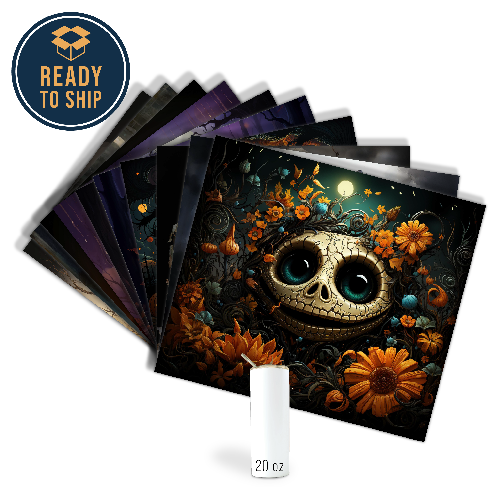 ASSORTED READY TO PRESS SUBLIMATION PRINTS FOR 20oz STRAIGHT SKINNY TUMBLERS (10 PACK) - HALLOWEEN