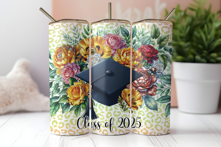 Digital Sublimation Designs - Graduation Tumbler Wraps — 20oz Skinny — Leopard Floral Graduate
