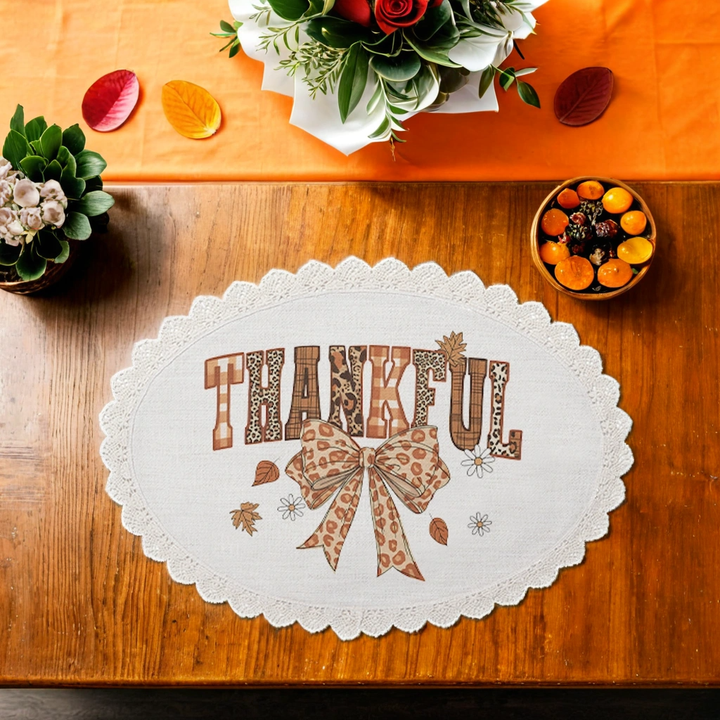 Sublimatable Linen Placemat w/ Lace Trim - front view | sublimatable home decor blank