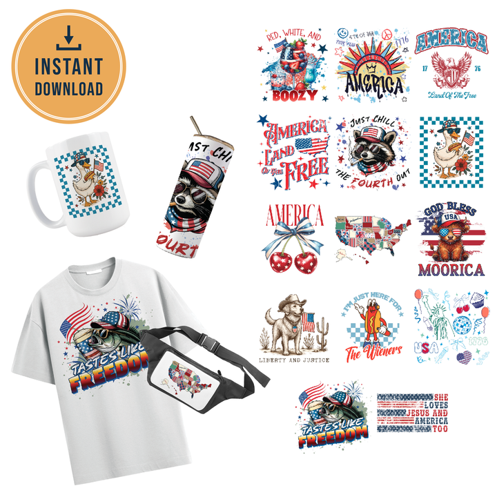 Multi Product Use - Digital Sublimation Designs - Fourth of July — Bundle All 14 Designs