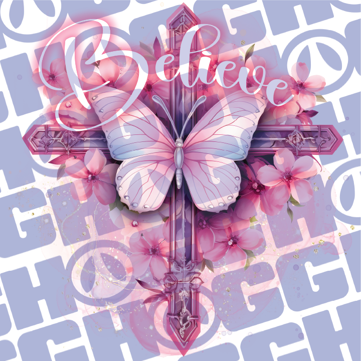 Multi Product Use - Digital Sublimation Designs - Breast Cancer Awareness — Floral Butterfly Cross